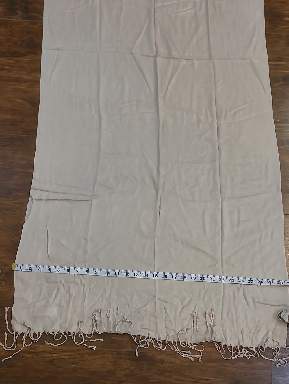 pashmina Neutral Beige Maxi Shawl Scarf with Tassel Trim Cashmere Silk 65×28